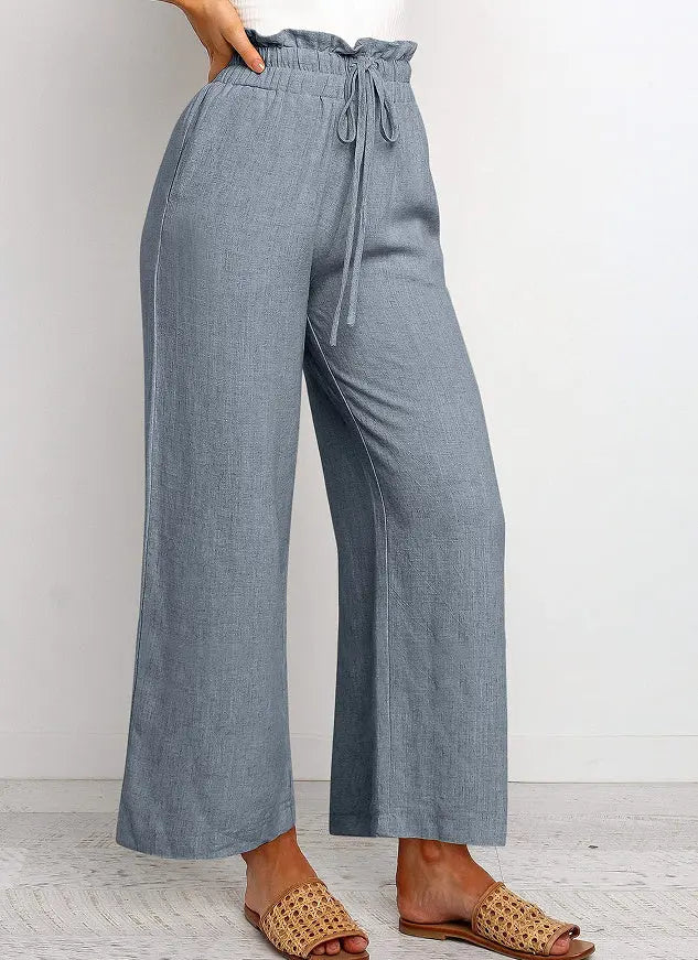 Women's Lace-Up Wide-Leg Cropped Pants in Slabstone Gray - MrBiggz Fitness Shop