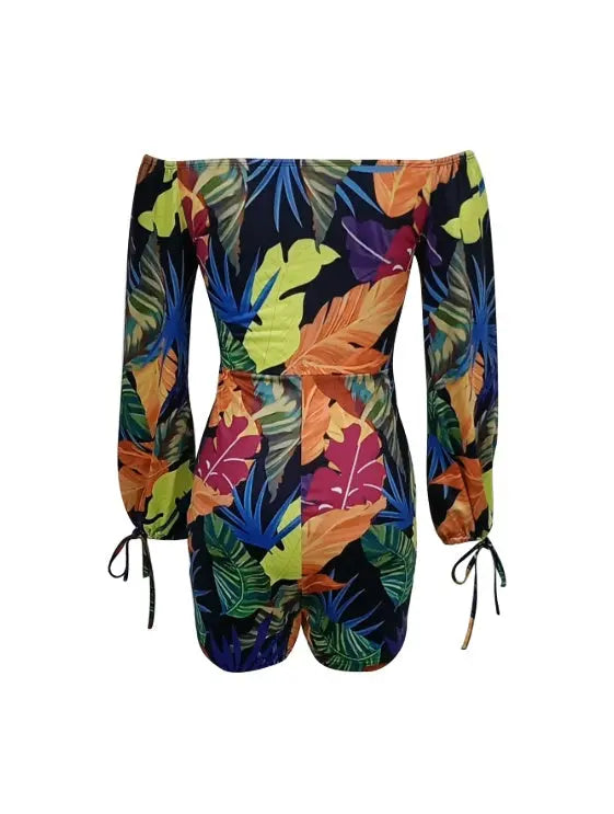 Ladies' Long Sleeved Elegant And Fashionable Plant Printed Cuffs With Drawstring Design, Chest Strap, Jumpsuit MR. BIGGZ SHOP