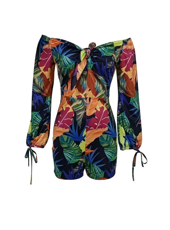 Ladies' Long Sleeved Elegant And Fashionable Plant Printed Cuffs With Drawstring Design, Chest Strap, Jumpsuit MR. BIGGZ SHOP