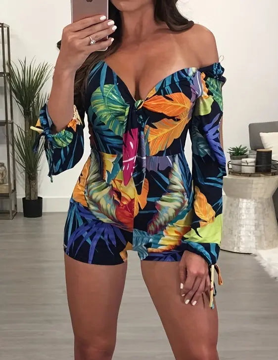 Ladies' Long Sleeved Elegant And Fashionable Plant Printed Cuffs With Drawstring Design, Chest Strap, Jumpsuit MR. BIGGZ SHOP