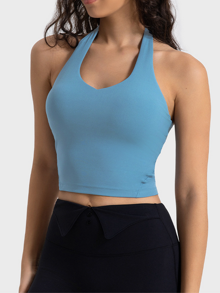 Women's Halter Neck Tank Top with Padded Fitness Bra