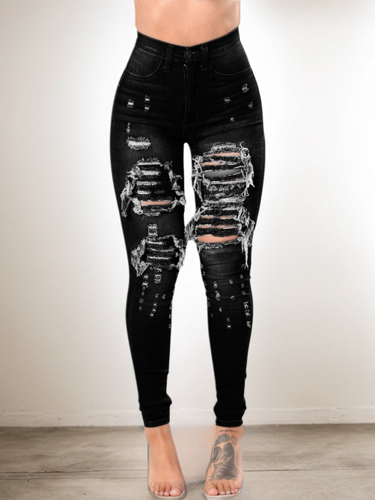 Women's High-Waist Ripped Stretch Jeans, view 2 - MrBiggz Fitness Shop