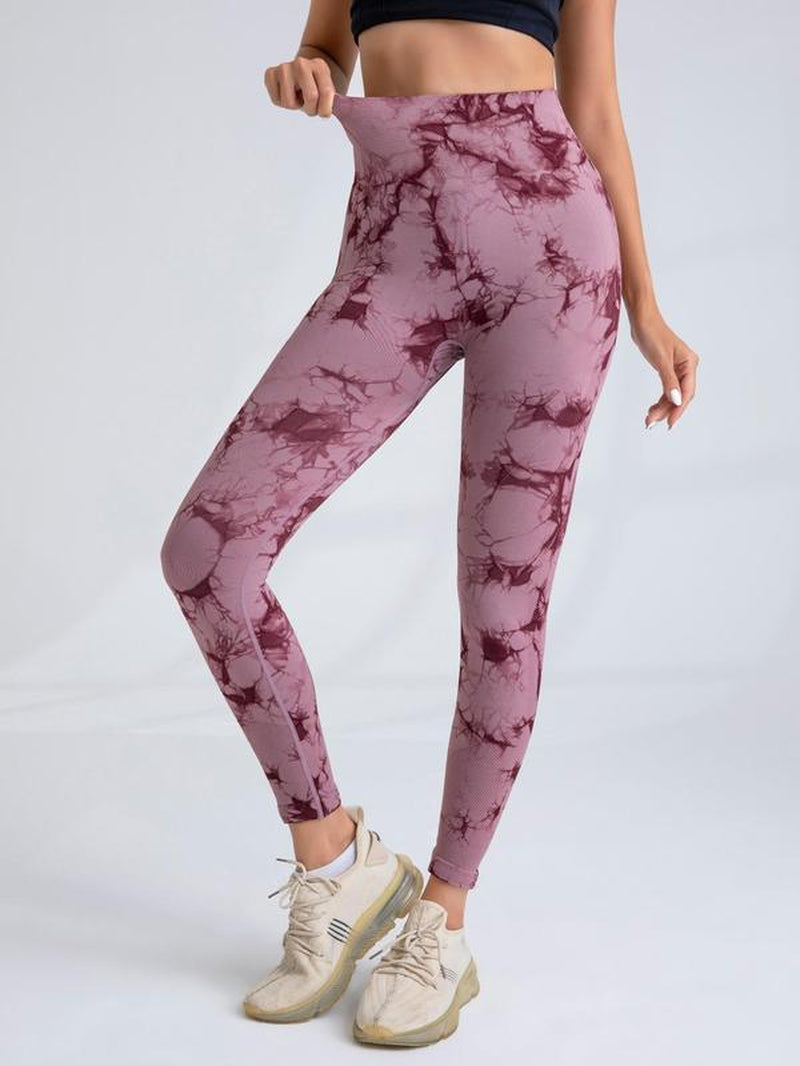 Women'S 3Pcs Tie Dye Print High Waist Sports Leggings, Casual Comfy Breathable Skinny Pants for Yoga Gym Workout Running, Women Sports Bottoms for Fall & Winter, Tummy Control