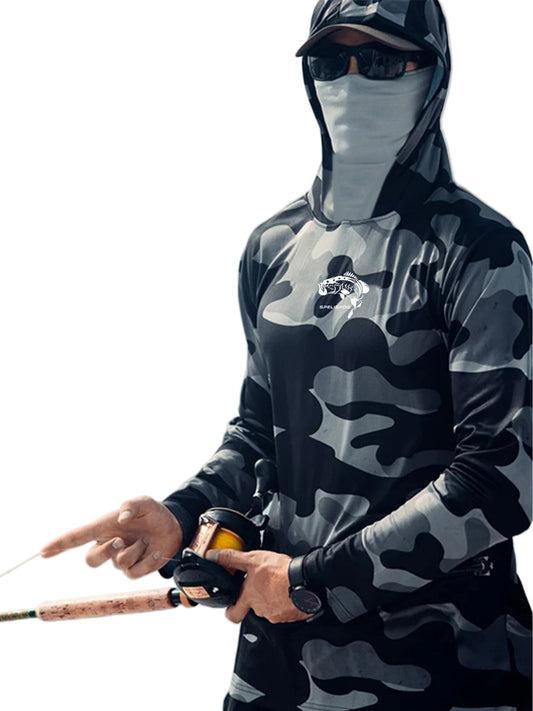 Fishing Hoodie Face Mask Neck Cover Sailing Shirt Summer Men Long Sleeve Sun Protection Hunting Jersey Camisa De Pesca Performance Fish Gear Beach Tops Wear Climbing Uniform MrBiggz Shop