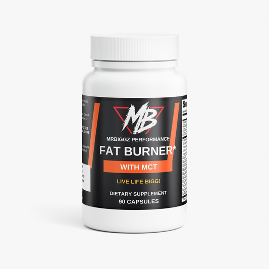MrBiggz Performance Fat Burner with MCT, 90-capsule bottle with black and orange label