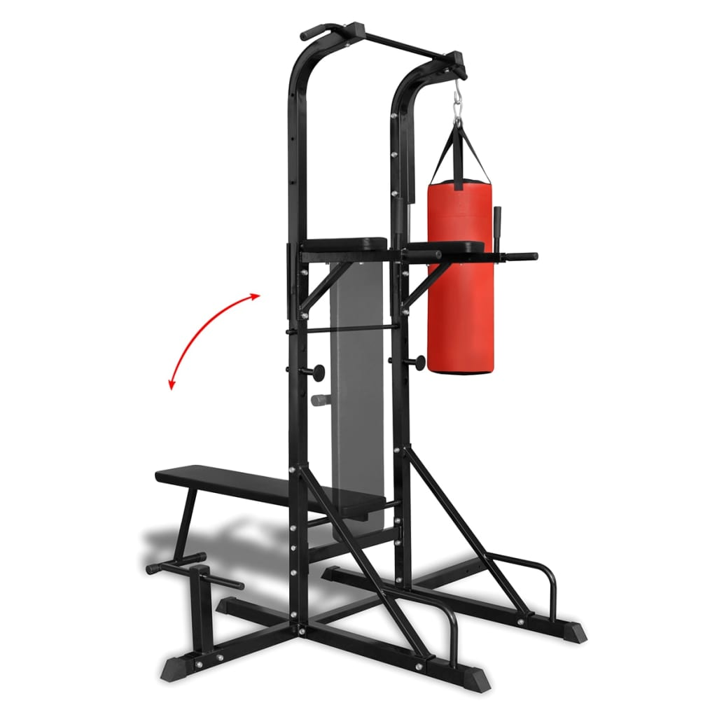 Power Tower with Sit-up Bench and Boxing Bag - Multi-Functional Fitness Equipment