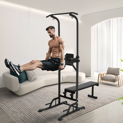 VEVOR Power Tower with Bench - Adjustable Pull Up Bar Stand Dip Station & Detachable Bench - Multi-Function Home Gym Strength Training Fitness Equipment