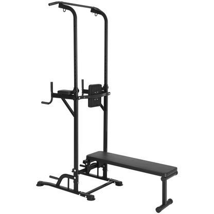 VEVOR Power Tower with Bench - Adjustable Pull Up Bar Stand Dip Station & Detachable Bench - Multi-Function Home Gym Strength Training Fitness Equipment