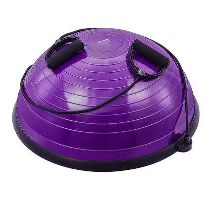 VEVOR Half Exercise Ball Trainer, 23 inch Balance Ball Trainer, 660lbs Stability Ball, Yoga Ball with Resistance Bands & Foot Pump, Strength Fitness Ball for Home Gym, Full Body Workout, Purple