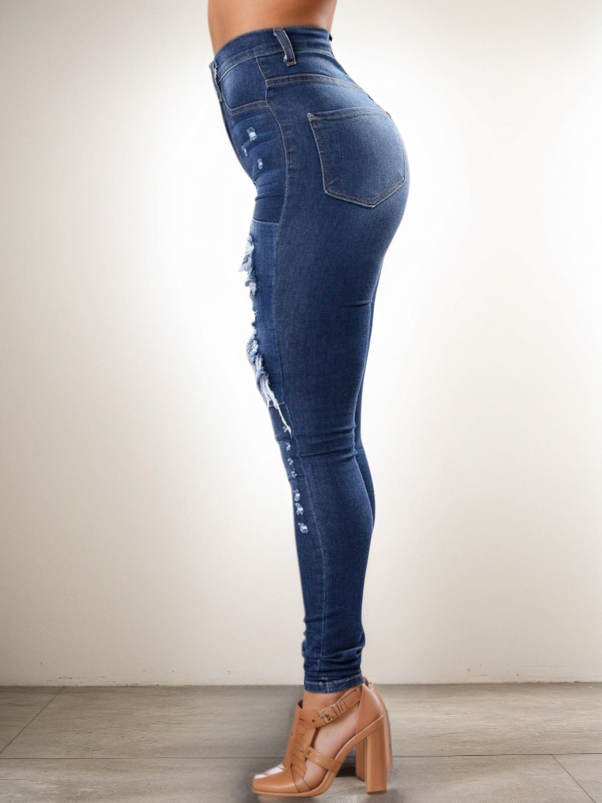 Women's High-Waist Distressed Skinny Jeans, view 2 - MrBiggz Fitness Shop
