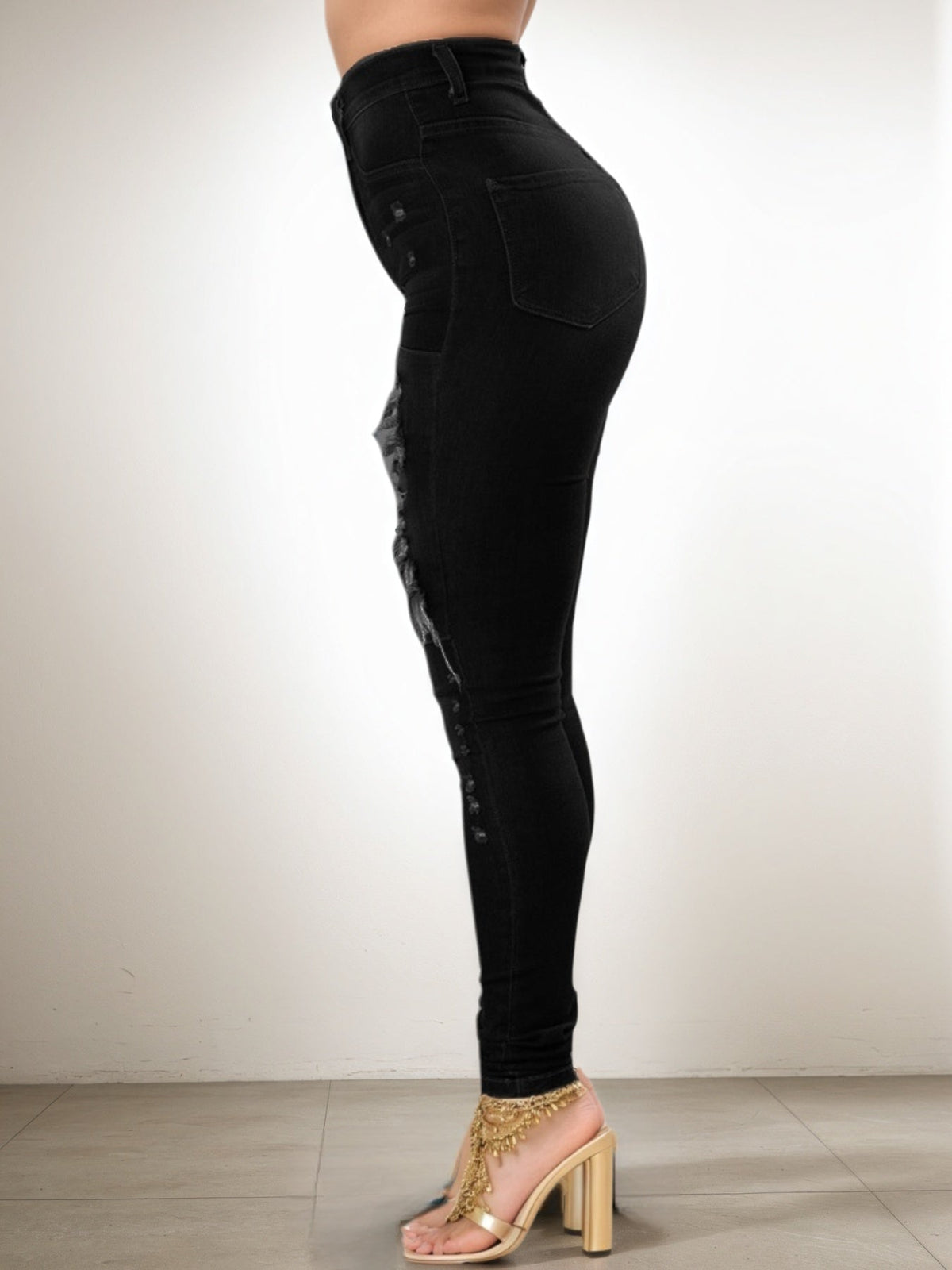 Women's High-Waist Ripped Stretch Jeans, view 3 - MrBiggz Fitness Shop