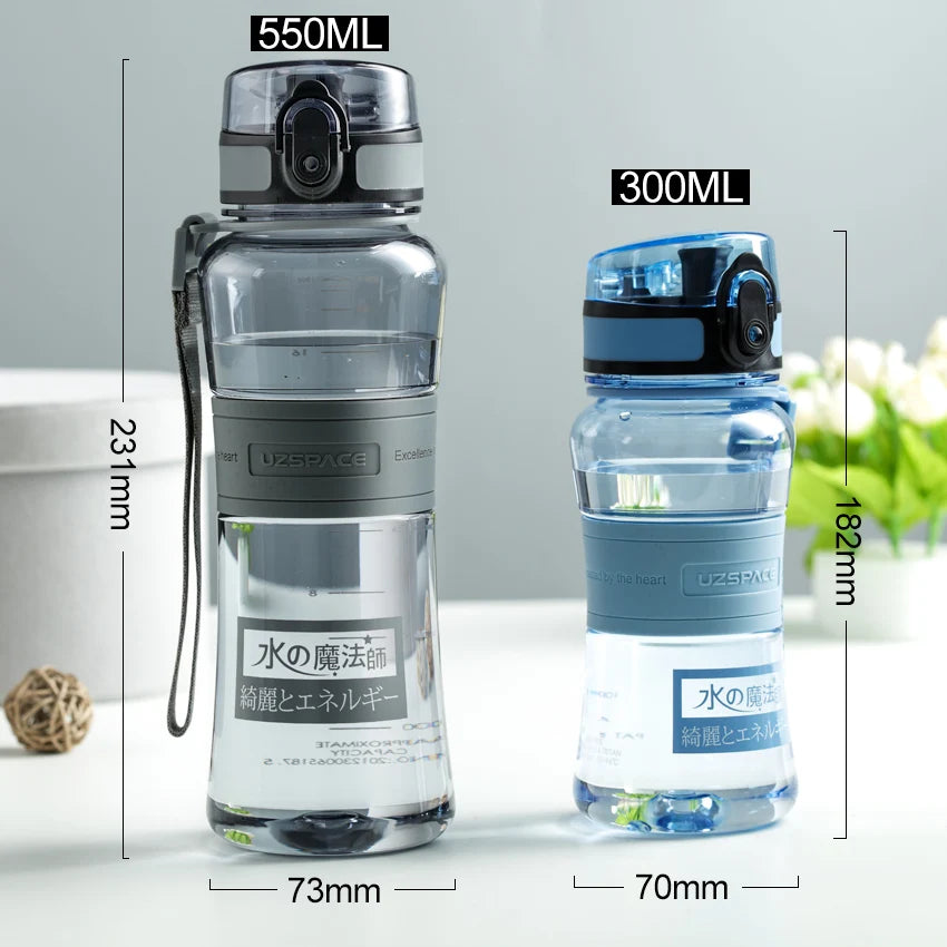 UZSPACE Water Bottle , Protein Shaker, Sport Hiking, Climb, Gym Plastic Bottle Portable Leakproof Tritan Drinkware Bpa Free 350/550ML