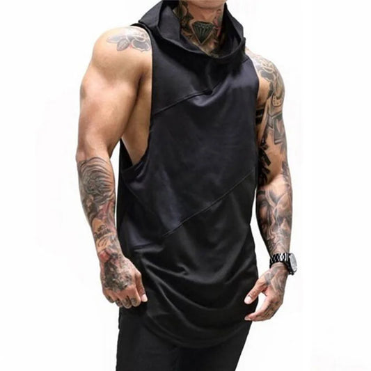 Tank Top Vest Stringer Sportswear Cotton Sleeveless Shirt With Hoodie