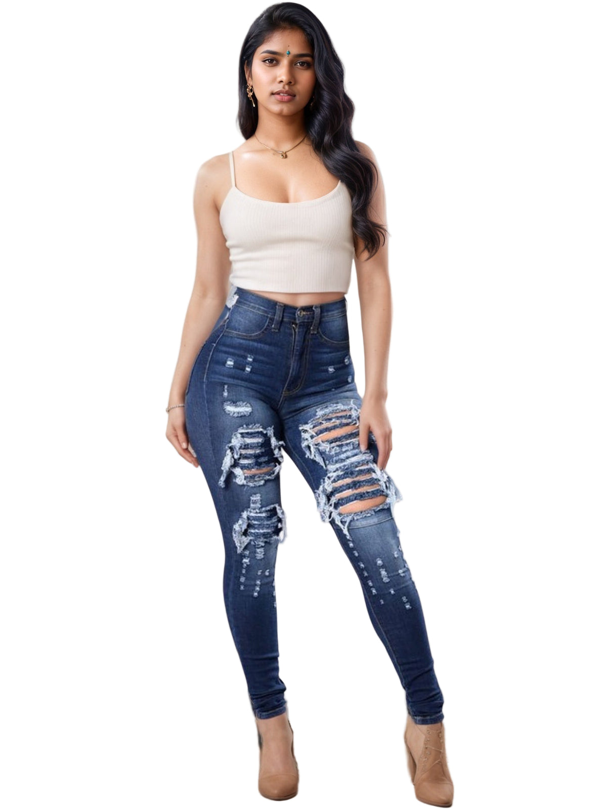 Women's High-Waist Distressed Skinny Jeans, view 1 - MrBiggz Fitness Shop