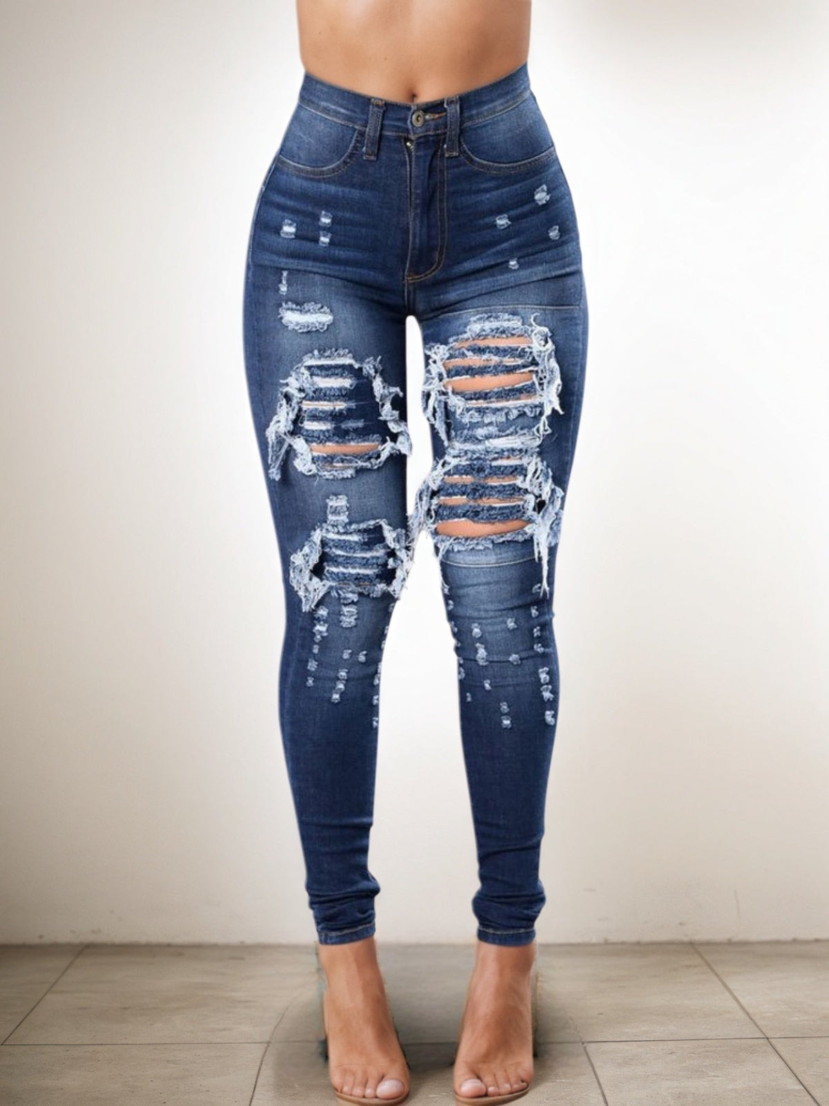Women's High-Waist Distressed Skinny Jeans, view 4 - MrBiggz Fitness Shop