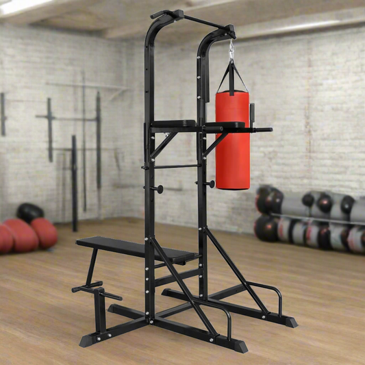 Power Tower with Sit-up Bench and Boxing Bag - Multi-Functional Fitness Equipment