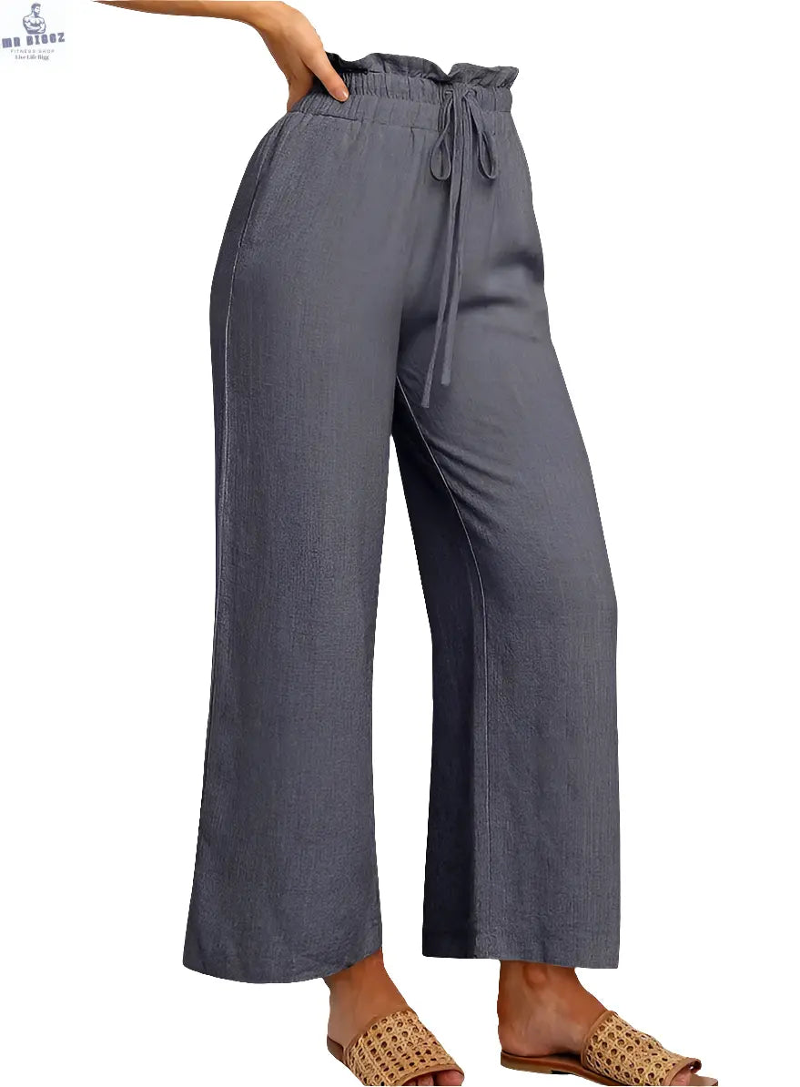 Women's Lace-Up Wide-Leg Cropped Pants, view 1 - MrBiggz Fitness Shop