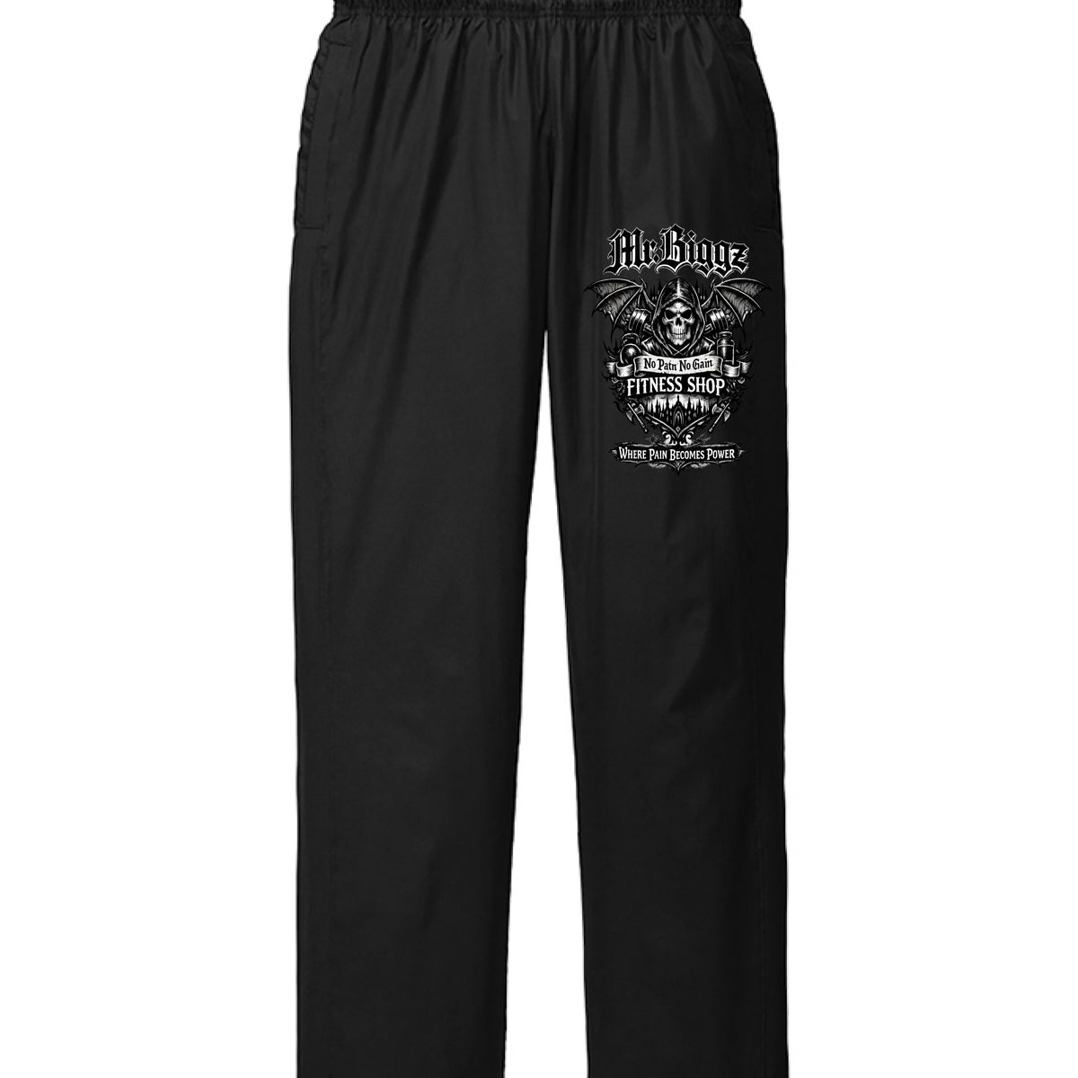 MrBiggz Gothic Logo Wind Pants in Black - MrBiggz Fitness Shop